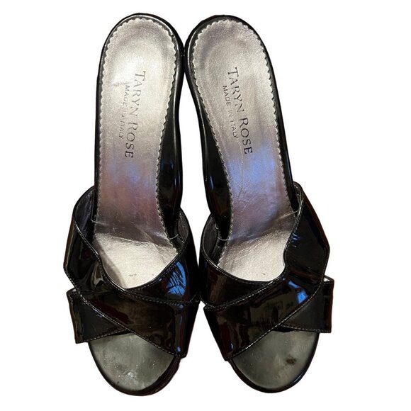 Taryn Rose women's black patent leather slip on, open toe sandals, 6.5M - Picture 1 of 9